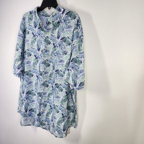 Izod Saltwater Mens Shirt Size 2XLT Blue Palm Button Up Hawaiian Pocket Tropical - Picture 5 of 10